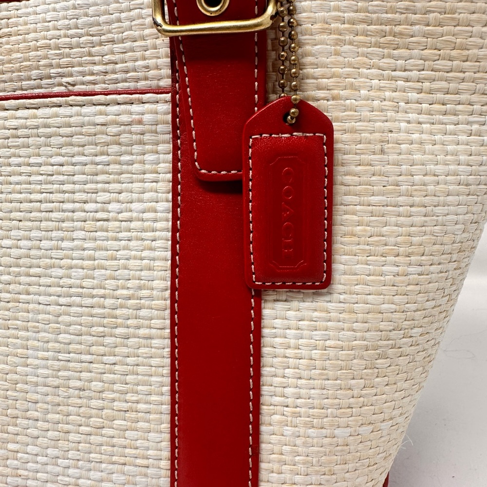 Vintage Coach 8909 Woven Straw Handbag Cherry Red Y2K - Picture 3 of 8